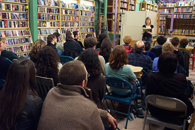 a poetry reading at Pegasus Books